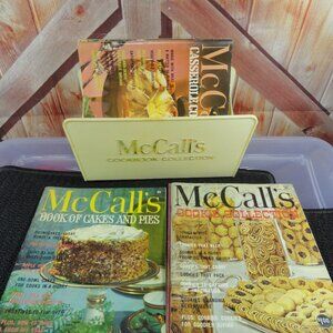 Vtg 1965 McCall's Magazine cookbooks and plastic cookbook holder, 5 books. nice